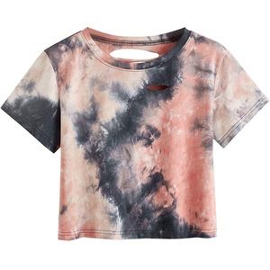 Short Sleeve Distressed Tie Die Crop Top T-Shirt